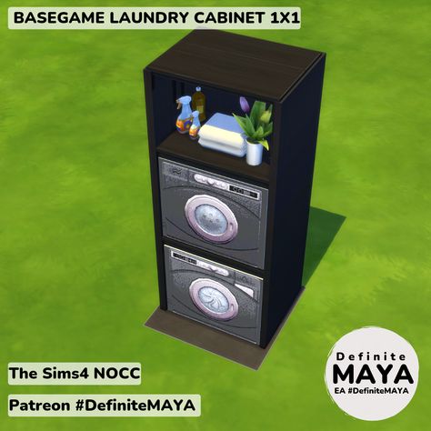 NOCC/ Mod-Free/ The Washing machine is for decoration only! ***Download from EA gallery #DefiniteMAYA *** Support me on Patreon *** Sims Rooms, Laundry Cabinet, Sims 4 Interior, Sims Free Play, Laundry Cabinets, Free Play, Play Ideas, Washer And Dryer, The Sims 4