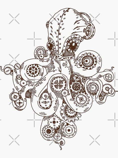 "Steampunk Octopus" Sticker by intrique8 | Redbubble Easy Turtle Drawing, Octopus With Top Hat Tattoo, Clockwork Octopus, Steampunk Octopus Tattoo, Gothic Octopus Tattoo, Steampunk Machine, Octopus Sticker, Octopus Decor, Promise Quotes