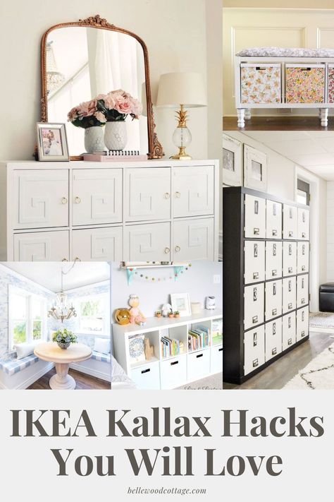 IKEA KALLAX shelving units might seem simple, but the possibilities for customization are endless! Add legs, add paint, add overlays. Store crafts, toys, books. Make a bench, make a dresser, make a tv stand. You'll love this list of over 25 brilliant IKEA KALLAX hacks! Make A Bench, Ikea Kallax Shelving, Ikea Farmhouse, Kallax Shelving, Kallax Hack, Kallax Shelving Unit, Ikea Kallax Hack, Ikea Bookcase, Making A Bench