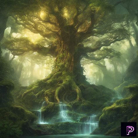 Discover the heart of an enchanted forest where the ancient tree of life stands majestic, surrounded by mystical creatures. 🌳✨   What enchanting stories will your art bring to life today?   #AI #Art #PicassoAIArt #FantasyArt #TreeOfLife #Nature Ancient Oak Tree, Giant Tree Fantasy Art, Tree Reference, Elven Tree, Enchanted Tree, Amazing Trees, Fantasy Tree, Magical Tree, Sacred Tree