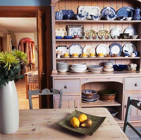 The kitchen dresser, and why it's 'more important than central heating' Blue Crockery, Kitchen Dressers, English Cottage Kitchens, French Style Kitchen, Unfitted Kitchen, Swedish Kitchen, Pine Dresser, Cottage Style Kitchen, Devol Kitchens