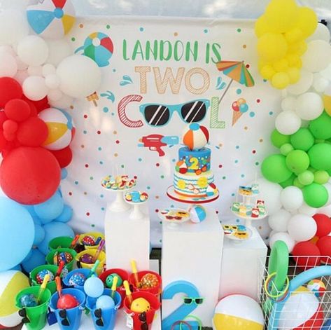 2nd Birthday Boy Themes Summer, Summer Birthday Decorations, Two Cool Party, Pool Party Backdrop, Birthday Photo Booth Backdrop, Birthday Photo Booth, Cool Backdrops, Splash Party, Two Cool