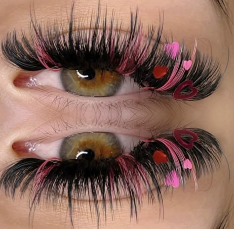 Valentine Lashes, Red Holographic, Color Lashes, Lash Maps, Artsy Makeup, Lash Ideas, Lashes Fake Eyelashes, Glitter Makeup Looks, Baby Pink Nails