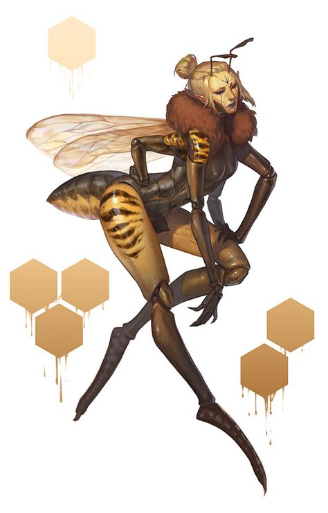 ArtStation - Queen Bee, Noa Ikeda Queen Bees Art, Bee Drawing, Fantasy Races, Insect Art, Bee Art, Creature Concept, Queen Bee, Character Creation, Queen Bees