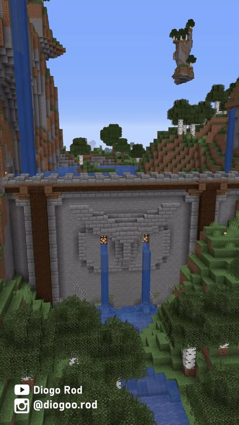 A Minecraft Dam with a crying owl as the orifices of the structure. Minecraft Dam Ideas, Minecraft 1.16 Builds, Minecraft Owl, Minecraft Dam, Minecraft Good, Building Videos, Minecraft Kingdom, Minecraft Statues, Minecraft Houses Survival