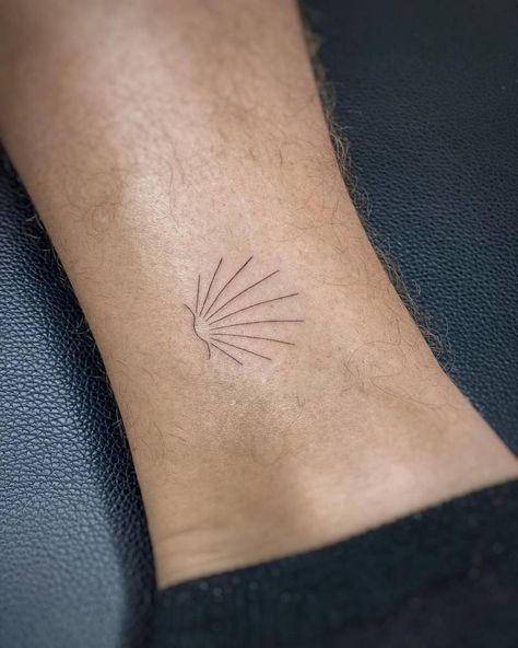 Minimalistic Camino de santiago tattoo located on the Cabo Tattoo Ideas, Minimalist Mexico Tattoo, Camino Shell Tattoo, El Camino Tattoo Car, El Camino Tattoo, Camino Tattoos, Camino Tattoo, Spanish Tattoos, Camino Tattoo Santiago