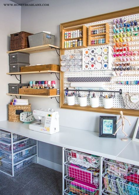 Pegboard Craft Room, Craft Room Makeover, Ikea Skadis, Sewing Room Inspiration, Pegboard Organization, Sewing Room Design, Dream Craft Room, Craft Room Design, Sewing Room Organization