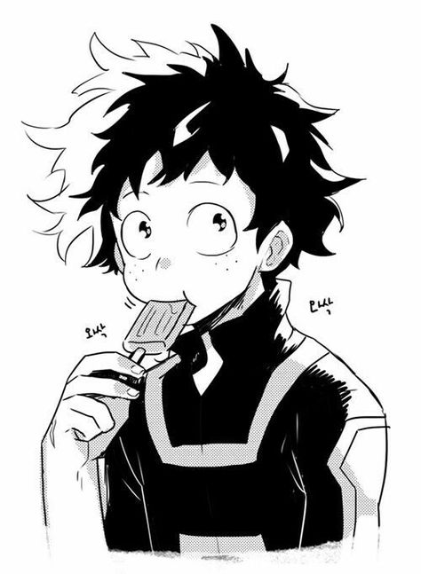 Midoriya "Deku" Izuku, eating, popsicle, cute, text; My Hero Academia Anime Character, The Story, Wattpad, Anime, Hair