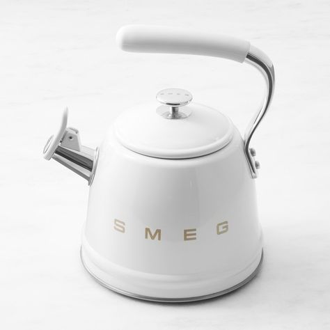 SMEG Stainless-Steel Whistling Tea Kettle, 2 1/2-Qt. | Williams Sonoma Smeg Tea Kettle, Gus Modern Sofa, Smeg Kettle, Cupboard Living Room, Bar Console, Bookshelf Lighting, Smeg Appliances, Stovetop Kettle, Stainless Steel Kettle