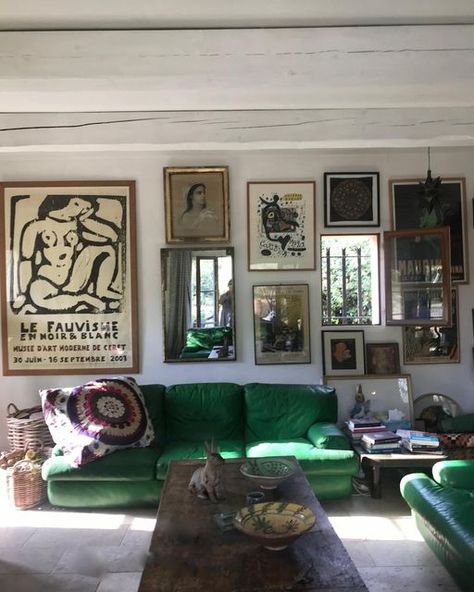 Josephine Ryan. on Instagram: "Green Day - Welcome to Paradise 🎶 • This Uzes house is a perfect blend of old and new. A born & bred Londoner who worked in the music industry & travelled the world, now settled in la belle sud having married her French prince, she has brought all her life’s experience & creative eye into making this comfortable eclectic boho home. Love her vast collection of Robert Picault ceramics 💚 #frenchcountryliving #frenchstyledecor #southoffrance #interiorinspiration Eclectic Boho Home, French Prince, French Style Decor, Wall Galleries, French Country Living, Tiled Floors, Welcome To Paradise, Eclectic Boho, The Music Industry