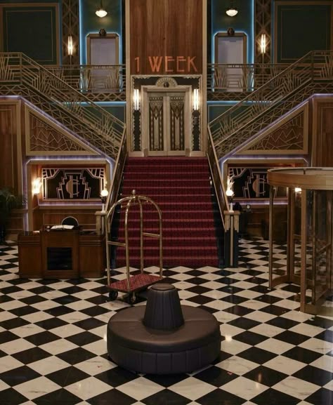 Art Deco Lobby, Hotel Cortez, Tranquility Base, Aesthetic Hotel, Dark Deco, American Horror Story Hotel, Hollywood Tower Hotel, Ahs Hotel, Hotel Aesthetic