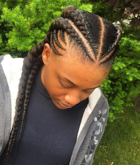 Symmetrical Hairstyle With Ghana Braids Ghana Hairstyles, Ghana Braid Styles, Ghana Braids Hairstyles, Two Braid Hairstyles, Ghana Braids, Feed In Braids Hairstyles, African Hair Braiding Styles, Feed In Braid, Cool Braid Hairstyles