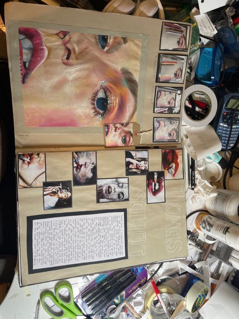 Artist Copy Page Gcse, Thomas Sailot, Gcse Identity, Art A Level, Fragment Art, Thomas Saliot, Art Identity, Art Layout, Self Portrait Art