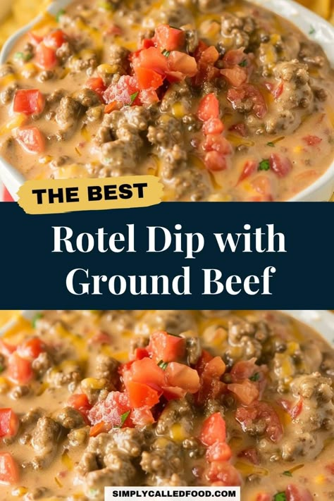 Rotel Dip with Ground Beef Recipe The Best Rotel Dip, Best Rotel Dip, Rotel Dip With Ground Beef, Rotel Dip With Sausage, Dip With Ground Beef, Hamburger Dip, Rotel Recipes, Beef Appetizers, Best Dip Recipes