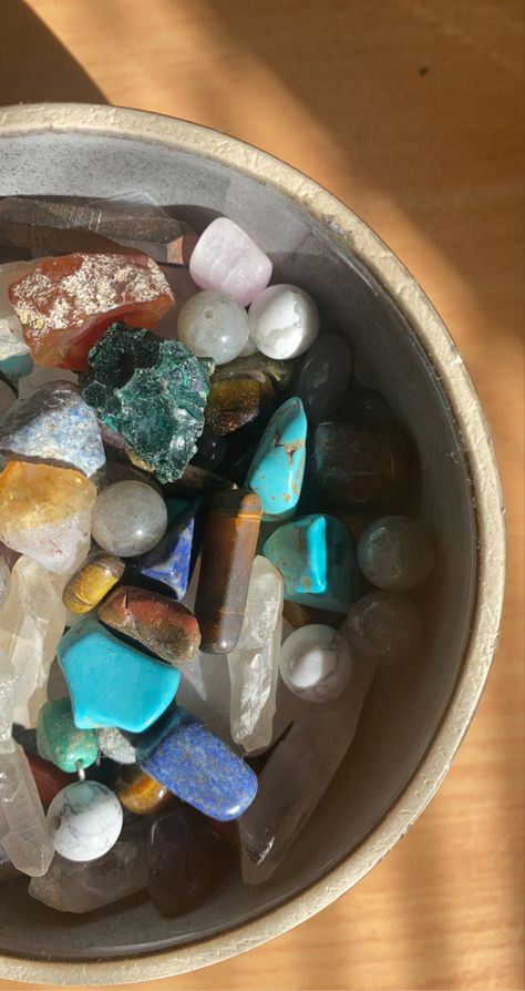 Bowl Of Crystals, Shiny Rocks, Spiritual Vibes, Witch Room, Picture Board, Crystal Vibes, Online Tarot, Crystal Aesthetic, Crystal Bowl