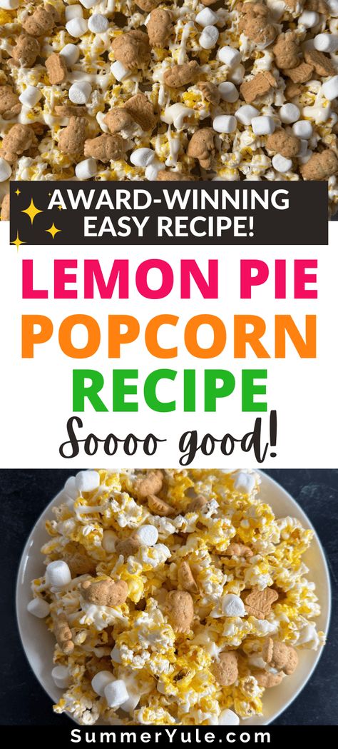 Lemon Popcorn Recipes, Yellow Treats, Lemon Popcorn, White Chocolate Drizzle, White Almond Bark, Popcorn Recipe, Flavored Popcorn, Almond Bark, Popcorn Recipes