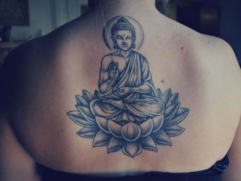 29 Buddha Tattoos and Their Vast and Spiritual Meanings - Tattoos Win Buddha Lotus Tattoo, Flower Mandala Tattoo, Buddhist Symbol Tattoos, Buddhism Tattoo, Lotusblume Tattoo, Buddhist Tattoo, Buddha Tattoo Design, Lotus Tattoo Design, Flower Tattoo Meanings