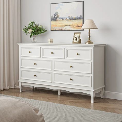 Charlton Home® Cineus 7 - Drawer Dresser | Wayfair Drawers For Clothes, White Chest Of Drawers, Large Storage Cabinets, Bedroom Chest Of Drawers, White Chest, Dresser For Bedroom, 7 Drawer Dresser, Dresser Storage, Chest Dresser