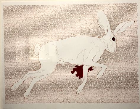 Bob Haozous | ‘Dead Rabbit’, monoprint Rabid Rabbit, Rabbit Anatomy Illustration, Crazy Rabbit Drawing, Dead Rabbit, Dead Bunny, Spooky Rabbit Art, Rabbit Drawing, Snow Art, Monoprint