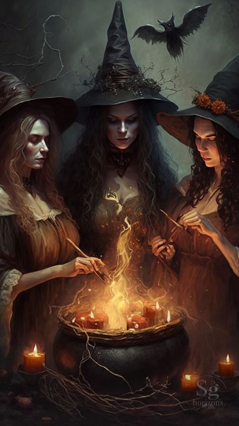 Witch Magic Art, Witch Art Aesthetic, Witch Fantasy Art, Halloween Witch Art, Witchcraft Art, Witch Wallpaper, Autumn Witch, Witch Pictures, Three Witches