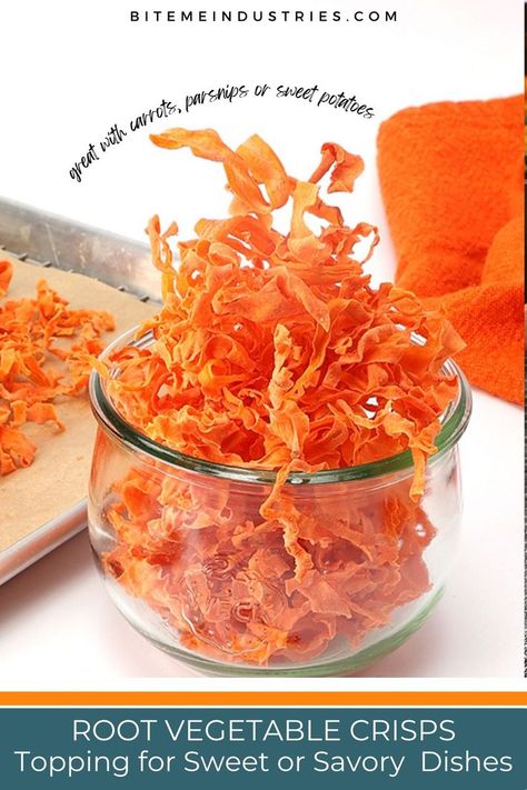 Glass bowl overflowing with carrot crisps, ready to enjoy. Parsnip Chips, Crisps Recipe, Carrot Chips, Vegetable Crisps, Easy Snack Recipes, Crisp Recipe, Easy Salad Recipes, Secret Ingredient, Easy Salads