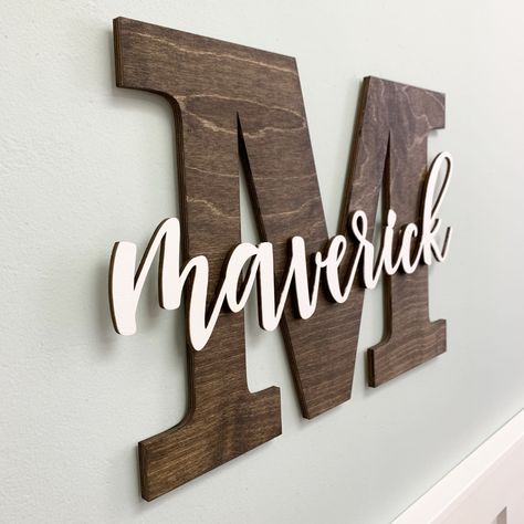 How to Make a Letter Name Sign | CraftCuts.com Diy 3d Wood Signs, Name On Wall Ideas Bedrooms, Diy Baby Name Signs, Name Cutout Sign, 3d Letters Diy, Make A Letter, Painted Wood Letters, Wood Initials, How To Make Letters