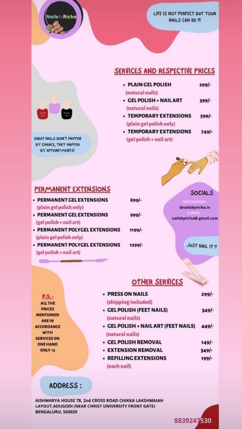 Price list Price List Design Nails, Nails Price List Ideas, Nail Art Price List, Manicure Colors Summer, Manicures For Short Nails, Summer Manicure Colors, Manicure And Pedicure Ideas, Nails Price List, Pedicure Ideas Summer