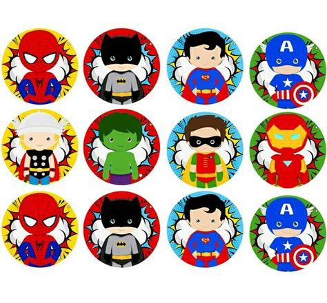 Superhero Logo Templates, Avengers Stickers, Superhero Party Printables, Chibi Superhero, Avenger Cupcakes, Superhero Cupcake Toppers, Superhero Cupcakes, Superhero Stickers, Party Decorations Kids