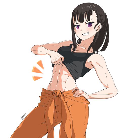 Anime Abs Women, Anime Gym Girlies, Maki Oze Fanart, Fireforce Maki, Maki Fireforce Wallpaper, Buff Uraraka, Maki Oze Muscle, Animes Gym Girl, Maki Oze