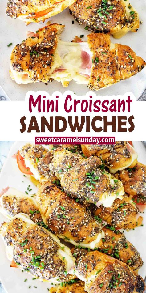 Mini Croissant Sandwiches, Crossaint Sandwich, Croissant Appetizers, Chicken Croissant, Croissant Sandwiches, Brunch Parties, Croissant Breakfast Sandwich, Mini Croissant, Croissant Sandwich