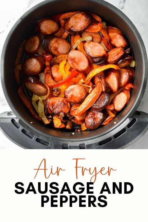 This easy 4 ingredient recipe for air fryer sausage and peppers is the ULTIMATE weeknight dinner idea. Ready in just 25 minutes, and easy to customize to your dietary needs, this easy dinner recipe will become a regular member of the weekly meal plan. Made with smoked sausage, colorful and crisp bell peppers, and onions, it's a veggie packed air fryer dinner that is sure to satisfy. Sausage And Peppers Recipe, Air Fryer Sausage, Air Fryer Dinner, Air Fryer Recipes Chicken Breast, Recipe For Air Fryer, Weekly Dinner, 4 Ingredient Recipes, Easy Summer Meals, Sausage And Peppers