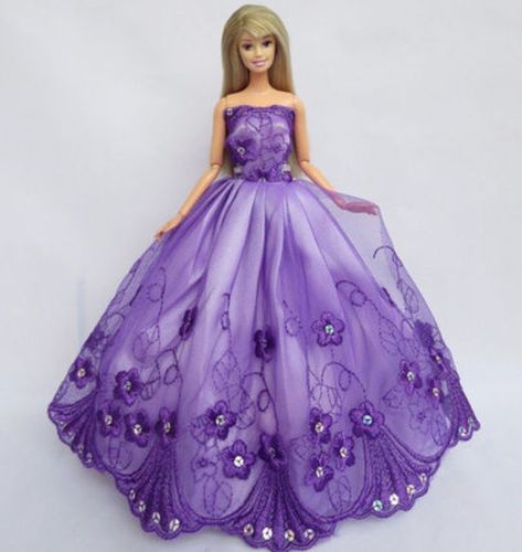 Barbie Purple Dress, Purple Dress Princess, Lace Satin Dress, Barbie Purple, Gown Purple, Purple Girls Dress, Satin Tulle, Barbie Style, Old Dresses