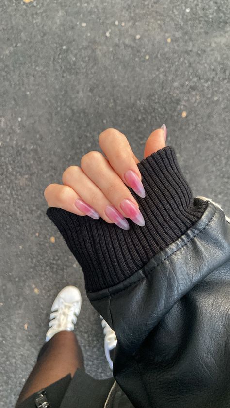 Asa Bree Nails, Jelly Nail Extensions, French Tip Jelly Nails, Lavender Jelly Nails, Jelly French Tip Nails, Nude Jelly Nails, Korean Summer Nails, Almond Jelly Nails, Jelly Pink Nails