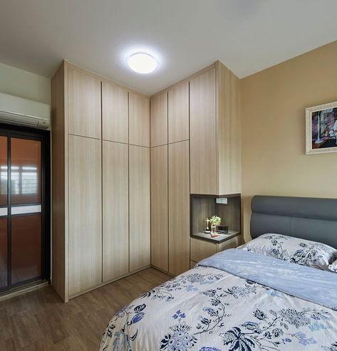 full height wood wardrobe singapore interior design L shape L Shape Bedroom, L Shape Wardrobe Design Bedroom Modern, L Shaped Bedroom, L Shape Wardrobe Design, L Shape Wardrobe, Integrated Wardrobe, Wardrobe Design Bedroom Modern, Bedroom Wardrobe Designs, Interior Design Curtains