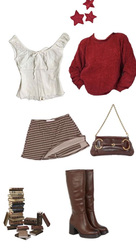 autumn outfit, fall outfit, fall aesthetic, summer vibes, brown boots, calf boots, fry boots, leather boots, red outfit, taylor swift, booktok, book outfit Calf Boots Outfit, Brown Calf Boots, Fry Boots, Brown Boots Outfit, Aesthetic Summer Vibes, Autumn Fits, Brown Outfit, Outfit Fall, Fall Aesthetic