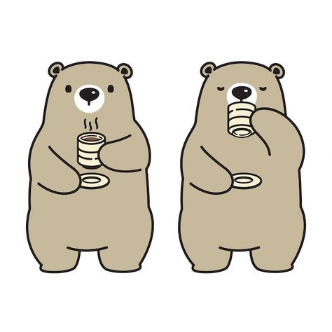 Premium Vector | Bear vector polar bear cartoon character drink coffee tea Cartoon Drinking Coffee, There Bears Cartoon, Bear Cartoon Character, Bear Drinking Beer, Bear With Hat Illustration, Bear Drinking Coffee Illustration, Bear Vector Illustration, Polar Bear Cartoon, Bear Drink