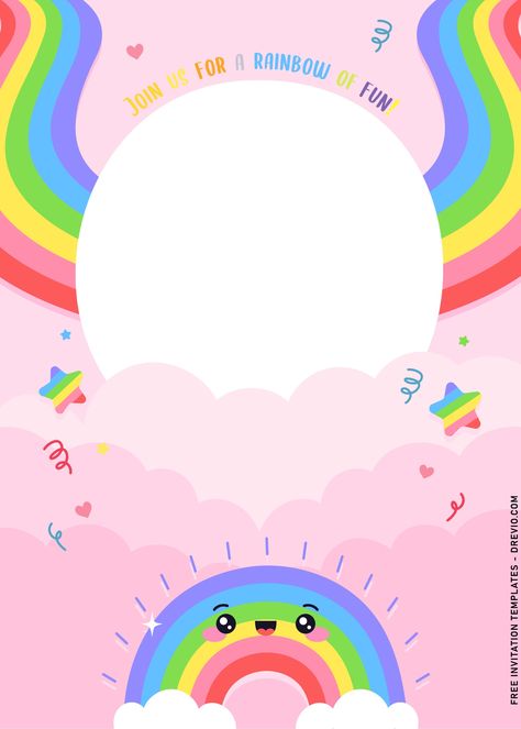 Free 7+ Cheerful Rainbow Birthday Invitation Templates For Girl         Congratulations! You will soon be welcoming a baby boy or girl and may want to celebrate that with your nearest and dearest gals. Whether your best frie... Squishmallow Party, Birthday Party Invitations Free, Baby Shower Invitation Wording, 7th Birthday Party Ideas, Birthday Background Design, Birthday Invitation Card Template, Unicorn Party Invites, Rainbow Birthday Invitations, Rainbow Invitations