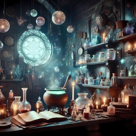 Witch Laboratory, Magic Laboratory, Gothic Background, Witch's Cauldron, Magical Room, Fantasy Shop, Fantasy Rooms, Fantasy Magic, Magic Aesthetic