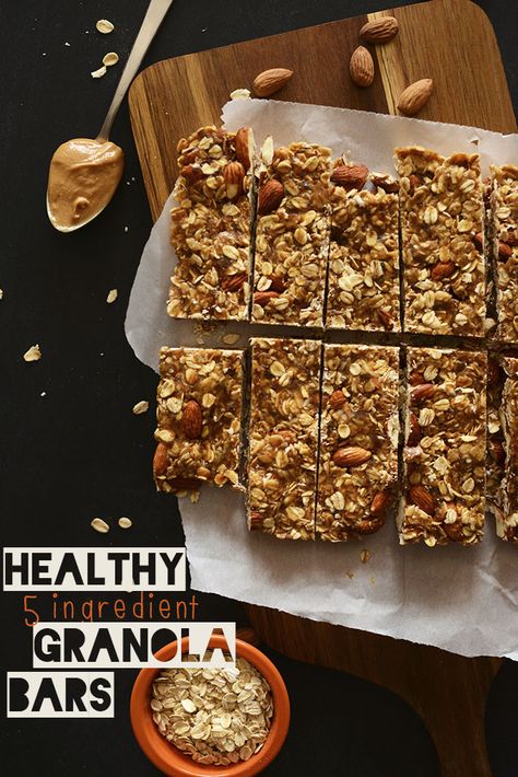 Healthy 5-Ingredient Granola Bars! #minimalistbaker Study Snacks, Power Snacks, No Bake Granola Bars, Baked Granola, Healthy Bars, Granola Bar, 5 Ingredient, Granola Bars, Spaghetti Squash