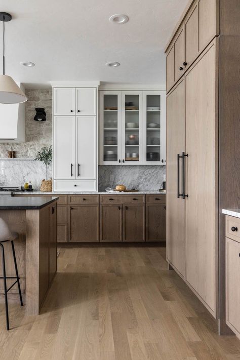 Trending now: Oak kitchens White And White Oak Kitchen Cabinets, Wood Cabinets Kitchen Black Counter, Kitchen White Oak Floors, White Oak Shaker Cabinets, Modern White Oak Kitchen, White Oak And White Kitchen, Birch Cabinets Kitchen, White Oak Cabinets Kitchen, Oak And White Kitchen