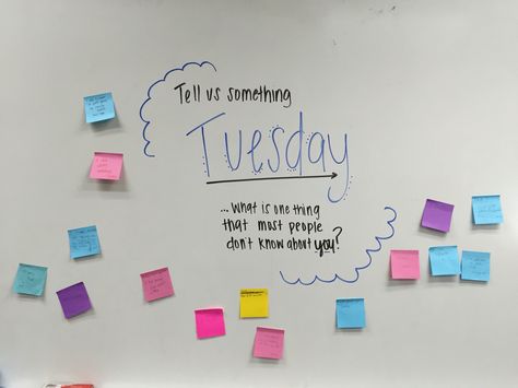 Tell Us Something Tuesday Work White Board Ideas, Tuesday Whiteboard, Restorative Circles, White Board Messages, Whiteboard Writing, Whiteboard Prompts, White Board Ideas, Whiteboard Messages, Sunshine Committee