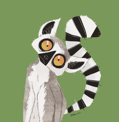 Cute Lemur Drawing, Lemurs Drawing, Lemur Character Design, Lemur Painting, Lemur Cartoon, Lemur Drawing, Lemur Illustration, Lemur Art, Animal Face Paintings