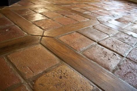 Mediterranean Kitchen Design, French Terracotta, Wood Floor Design, Mediterranean Kitchen, Terracotta Floor, Into The Wood, Wood Tile Floors, Mediterranean Design, Brick Flooring