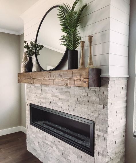 Mastbedroom Decor, Wood Fire Mantle, Beam Over Fireplace, Rustic Lodge Wall Decor, Fireplace Mantle Between Two Windows, Fireplace Beam Decor, Linear Fireplace With Mantle Farmhouse, Country Modern Fireplace, Washer Boards Designs