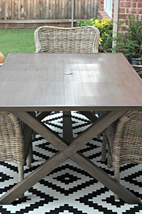 Dimples and Tangles: METAL PATIO TABLE MAKEOVER WITH GEL STAIN Outdoor Metal Table Makeover, Update Patio Table, Painting Aluminum Patio Furniture, Aluminum Patio Table Makeover, Repaint Outdoor Furniture Metals, Patio Table Redo, Real Wood Table, Metal Outdoor Table, Metal Picnic Tables