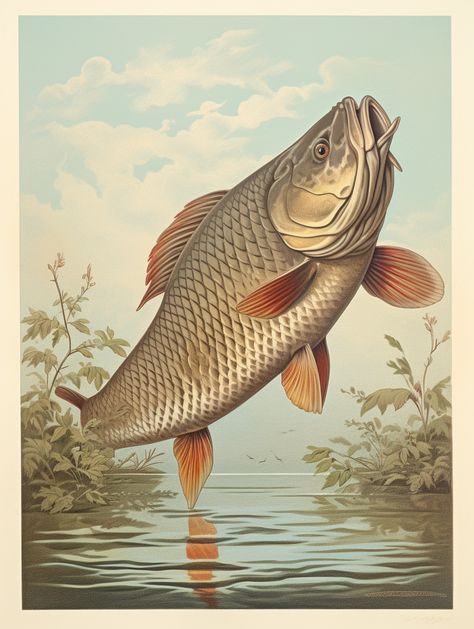 Carp Illustration, Nature Sketches, Common Carp, Nature Sketch, Animal Illustrations, Africa Safari, Freshwater Fish, Fish Art, Peacocks