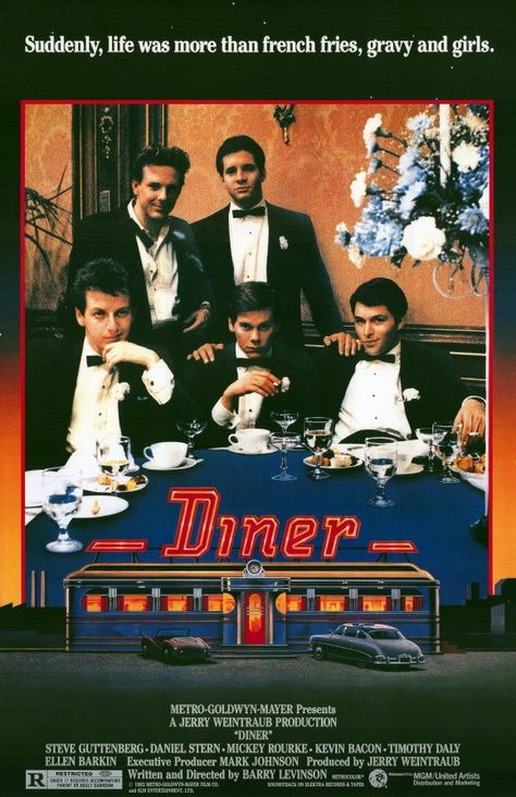 Diner 11x17 Movie Poster (1982) Diner Movie, Diner Poster, Paul Reiser, Ellen Barkin, Steve Guttenberg, Mark Johnson, Kevin Bacon, Mickey Rourke, Metro Goldwyn Mayer