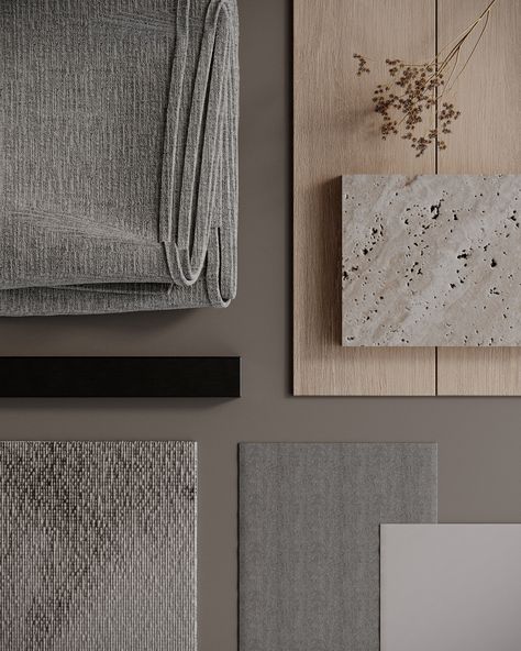 Interior design moodboard featuring fall-inspired textile, gray, beige, and travertine stone materials Lakeside Bedroom, Fall Interior Design, Interior Design Moodboard, Design Moodboard, Material Board, Travertine Stone, Marvelous Designer, Interior Design Architecture, Interior Design Mood Board