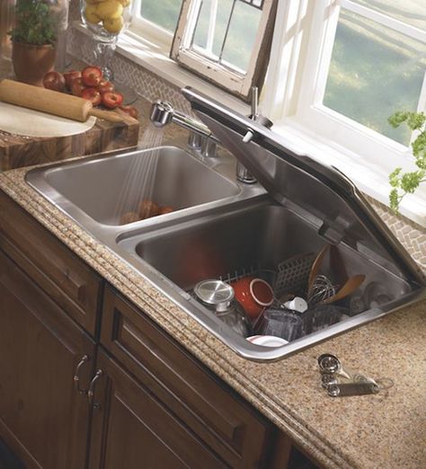 dishwasher countertop 3   Space Saving Kitchen Ideas: Combo Sink And Dishwasher I LOVE THIS!! Sink Dishwasher, Small Kitchen Sink, Small Dishwasher, Compact Dishwasher, Countertop Dishwasher, Kitchen Sink Design, Outdoor Kitchen Appliances, Space Saving Kitchen, Small Sink