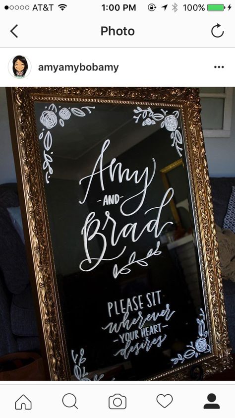 Wedding mirror hand lettering Wedding Mirror Sign, Mirror Wedding Signs, Mirror Writing, Mirror Shots, Mirror Wedding, Sign Fonts, Wedding Mirror, Calligraphy Signs, Ceremony Sign